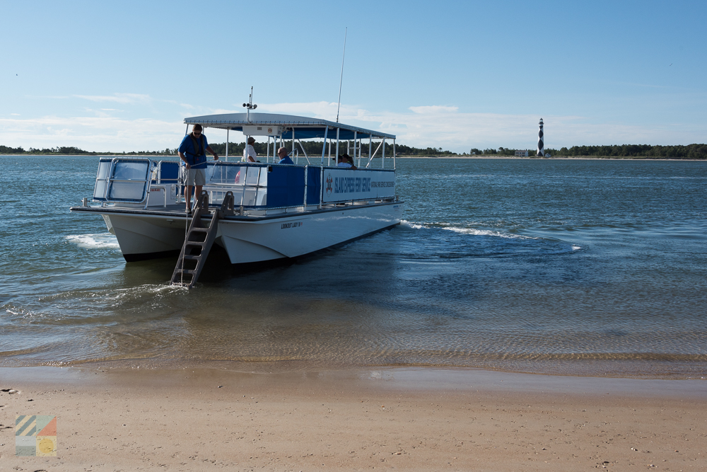 Island Express ferry pulling away from the Shackleford Banks
