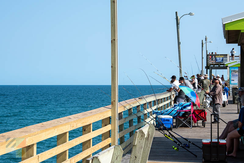 Fishermen line the length of the Bogue Inlet Fishing Pier